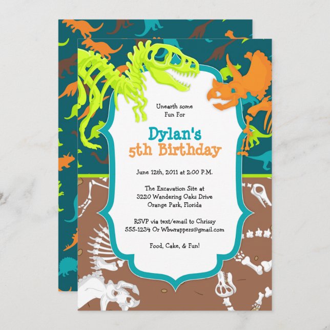 Dinosaur Dig Birthday Party Invitation (Front/Back)