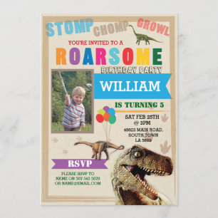 Dinosaur Dig Birthday Party T-Rex Photo Invite
