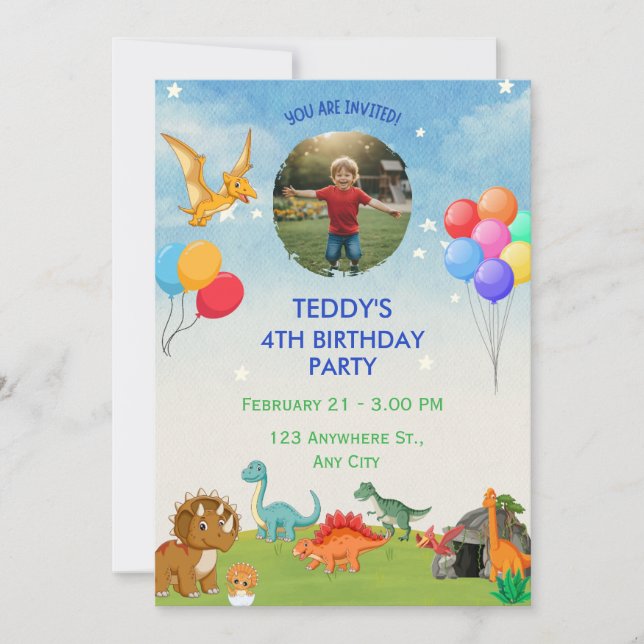 Dinosaur dig Dino Birthday Invitations  (Front)