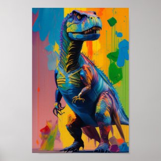 Dinosaur Digital Art: Bright & Vibrant T-Rex Post