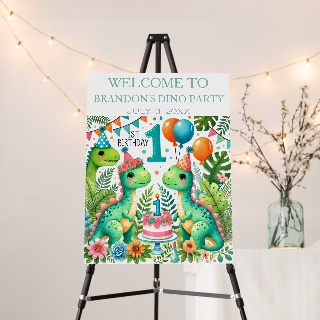 Dinosaur Dino 1st Birthday Boy Party Welcome Sign (In Situ (Stand))
