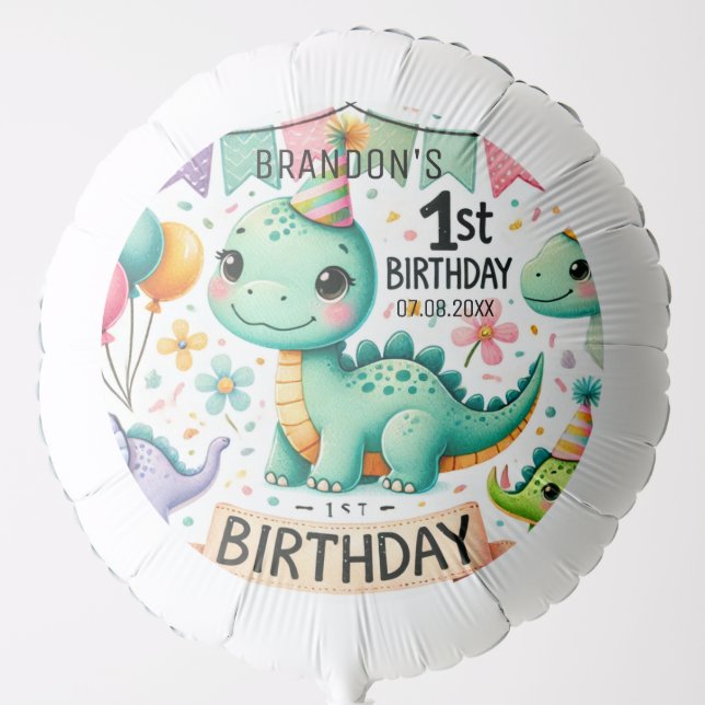 Dinosaur Dino 1st Birthday Party  Balloon (Front)
