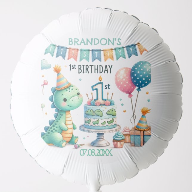 Dinosaur Dino 1st Birthday Party  Balloon (Front)