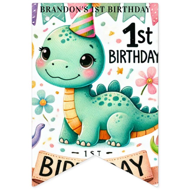 Dinosaur Dino 1st Birthday Party  Bunting Flags (First Flag)
