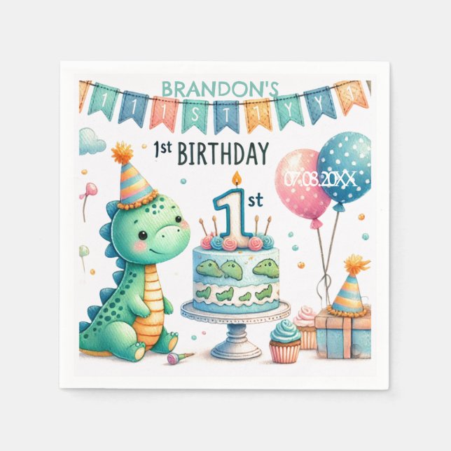 Dinosaur Dino 1st Birthday Party  Napkins (Front)