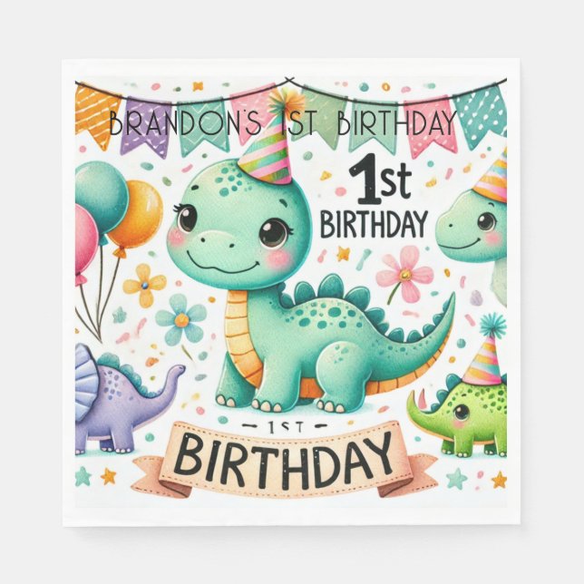 Dinosaur Dino 1st Birthday Party  Napkins (Front)