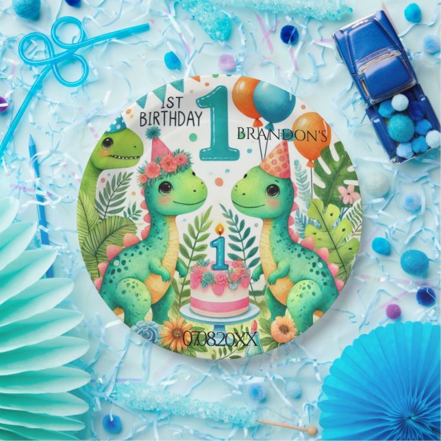Dinosaur Dino 1st Birthday Party  Paper Plates (Party)