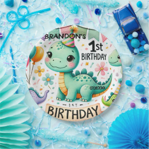 Dinosaur Dino 1st Birthday Party Paper Plates