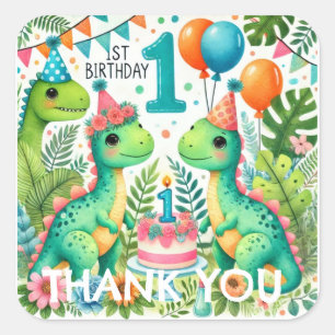 Dinosaur Dino 1st Birthday Party Square Sticker