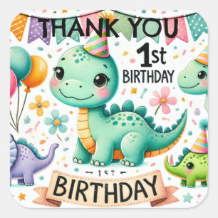 Dinosaur Dino 1st Birthday Party Square Sticker