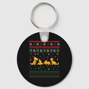 Dinosaur Dino Chicken Nuggets Ugly Christmas Pajam Keychain