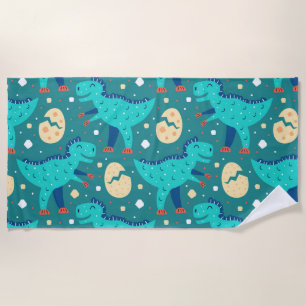 Dinosaur Dino Eggs T-Rex Pattern Beach Towel