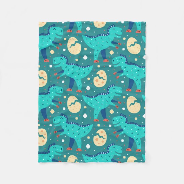 Dinosaur Dino Eggs T-Rex Pattern Fleece Blanket (Front)