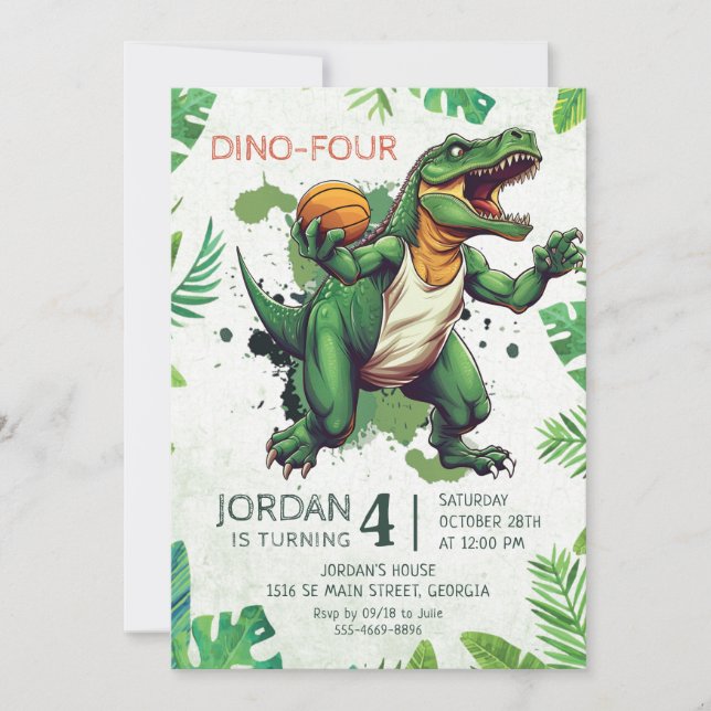 Dinosaur Dino-Four 4th Birthday Party  Invitation (Front)