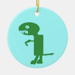 Dinosaur Dino, Green Blue Digital Kids Art Ceramic Ornament