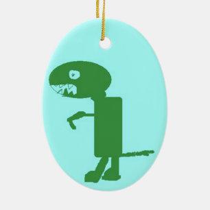 Dinosaur Dino, Green Blue Digital Kids Art Ceramic Ornament