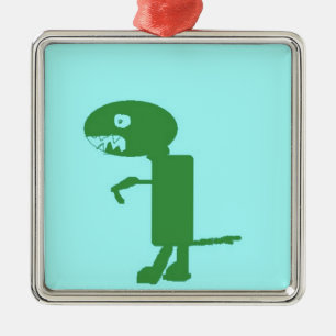 Dinosaur Dino, Green Blue Digital Kids Art Metal Ornament