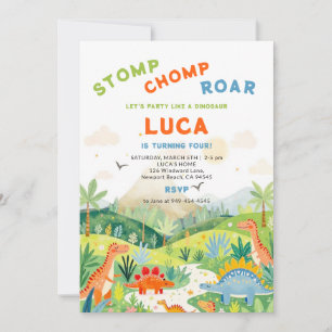 Dinosaur Dino Land Cute Colorful Green Birthday Invitation
