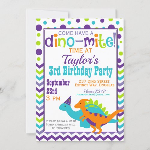 Dinosaur Dino_Mite Birthday Party Invitation