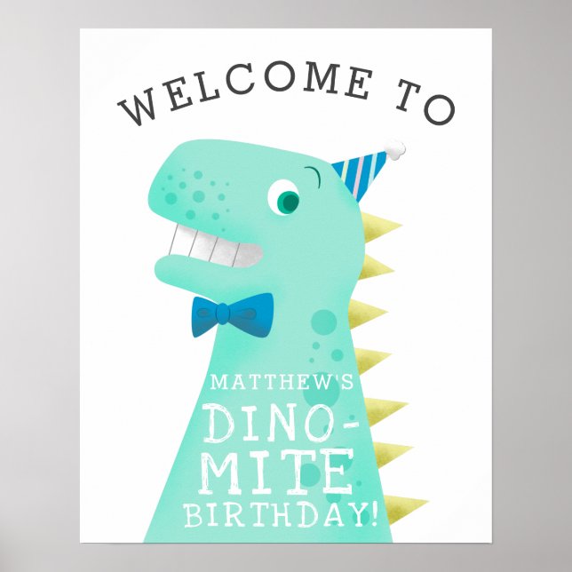 Dinosaur Dino Mite Birthday Party Welcome Sign (Front)