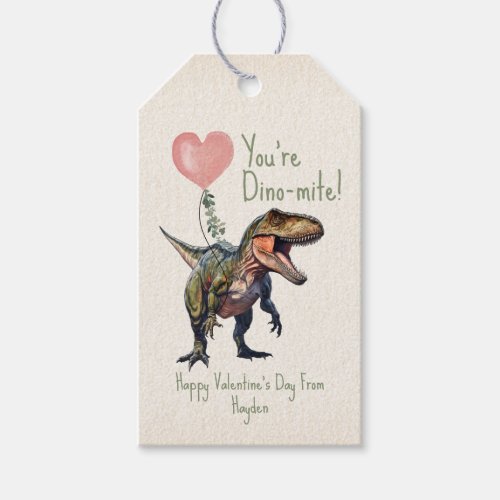 Dinosaur Dino_mite Classroom Valentine  Gift Tags