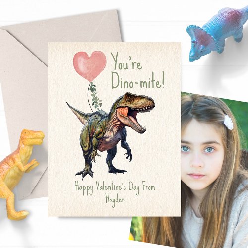 Dinosaur Dino_mite Classroom Valentine Photo Postcard