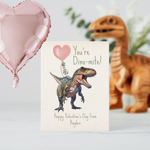 Dinosaur Dino_mite Classroom Valentine  Postcard