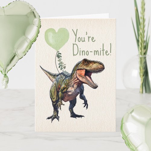 Dinosaur Dino_mite Green Classroom Valentine  Card