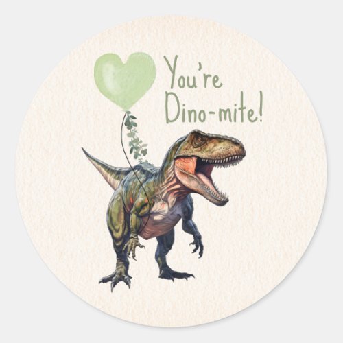 Dinosaur Dino_mite Green Classroom Valentine  Classic Round Sticker