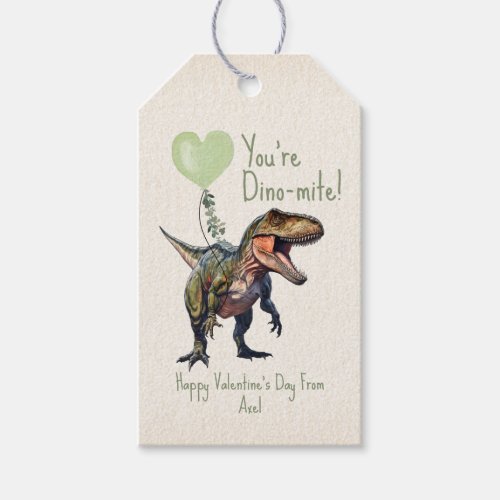 Dinosaur Dino_mite Green Classroom Valentine  Gift Tags