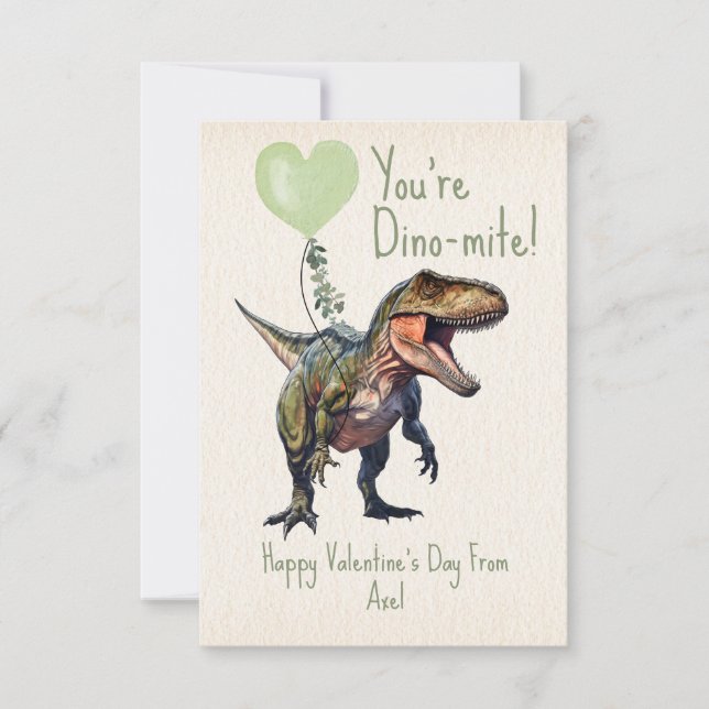 Dinosaur Dino-mite Green Classroom Valentine Photo Card (Front)
