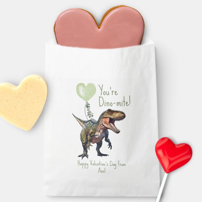 Dinosaur Dino-mite Green Classroom Valentine Photo Favor Bag (Creator Uploaded)