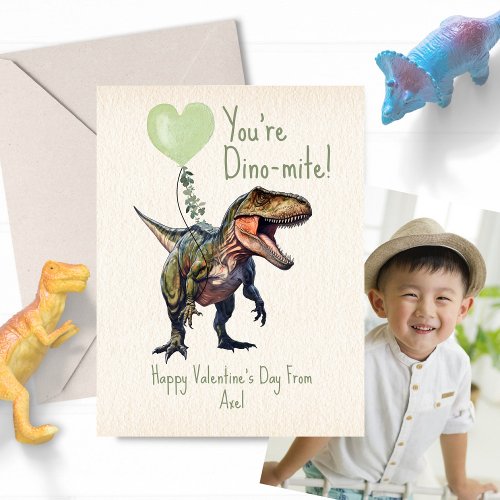 Dinosaur Dino_mite Green Classroom Valentine Photo Postcard