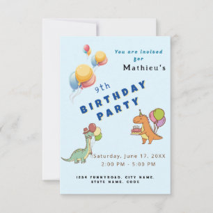 Dinosaur dino party kids birthday blue funny card