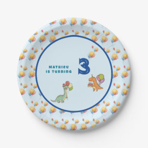 Dinosaur dino party kids birthday blue funny paper plates