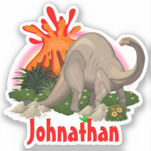 Dinosaur DIY name cartoon island volcano rainbow Sticker
