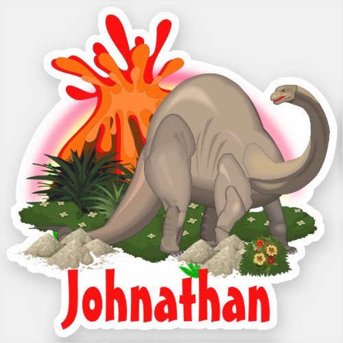 Dinosaur DIY name cartoon island volcano rainbow  Sticker