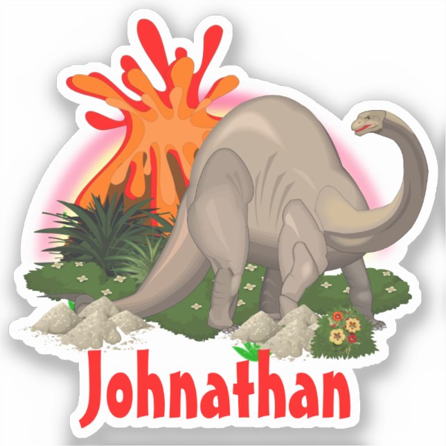 Dinosaur DIY name cartoon island volcano rainbow  Sticker (Front)