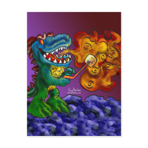 Dinosaur Dragon Cooking Marshmallows With Breath Postcard