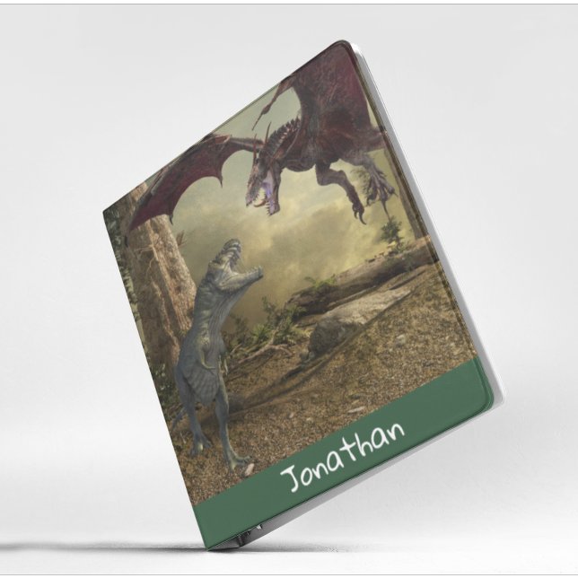 Dinosaur Dragon Tyrannosaurus Battle Name Monogram 3 Ring Binder (Creator Uploaded)