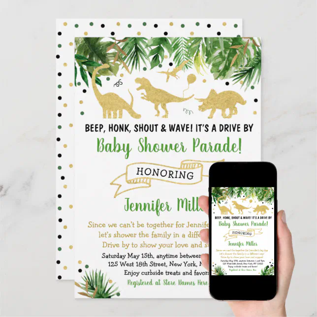 Dinosaur Drive By Baby Shower Parade Invitation Zazzle