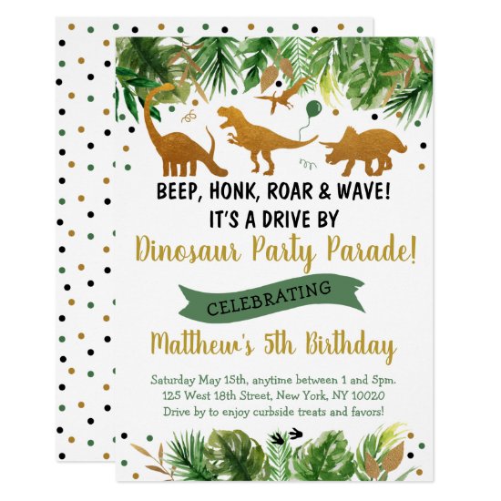 Dinosaur Drive By Birthday Parade Invitation