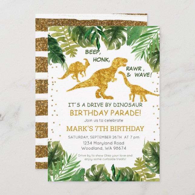 Dinosaur Drive By Birthday Parade Invitation (Front/Back)