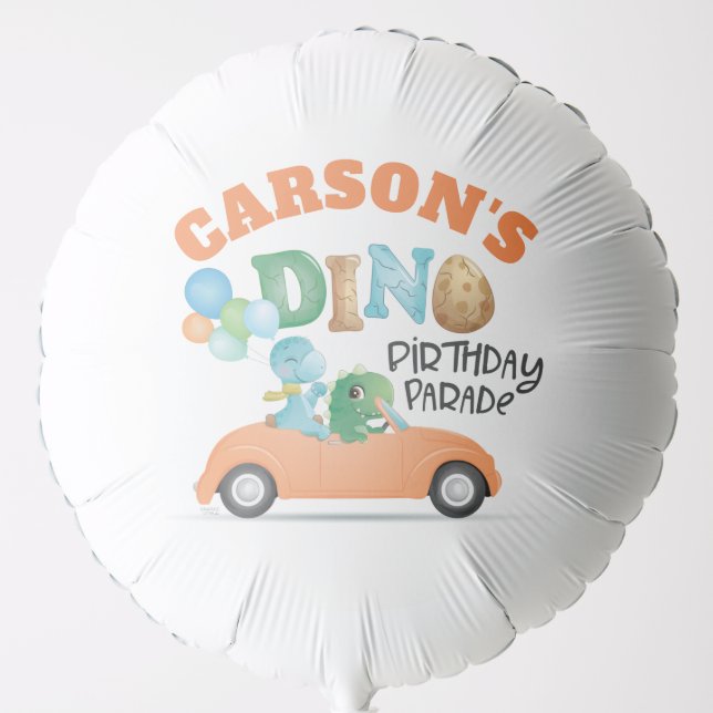 Dinosaur Drive By Birthday Parade Party Balloon (Front)