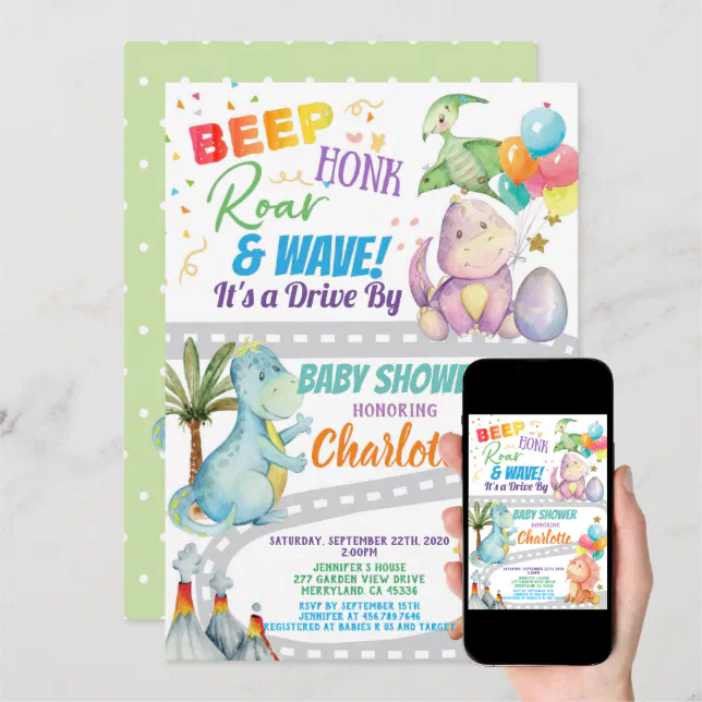 Dinosaur Drive Through Baby Shower Invitation Zazzle