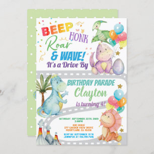 Dinosaur Drive Through Birthday Party Parade Invitation