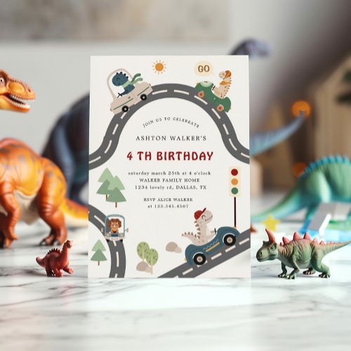 Dinosaur Driver Party Animals Kids Birthday Invitation