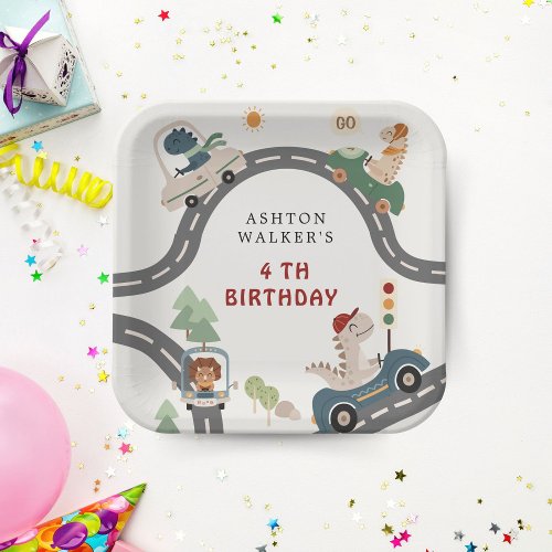 Dinosaur Driver Party Animals Kids Birthday Paper Plates