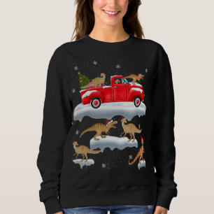 Dinosaur Driving Christmas Tree Red Truck Dinosaur Sweatshirt