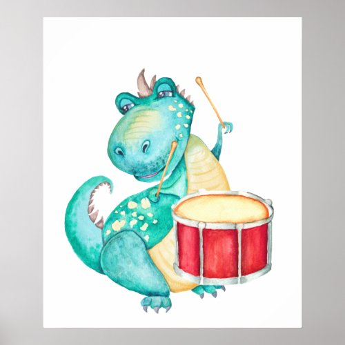 Dinosaur Drum Playing Poster